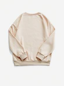 SHEIN Unity 女士圆领长袖休闲南瓜和黑猫图案印花宽松套头衫万圣节运动衫 - 米色 - 查看 6