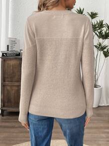 SHEIN LUNE 女士串珠长袖毛衣，适合派对和日常休闲装秋季毛衣米色毛衣，长袖上衣 - 杏色 - 查看 6