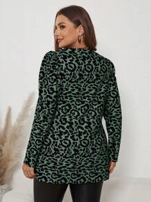 SHEIN Clasi Plus Size Long Sleeve Leopard Print Casual Coat - Dark Green - View 6