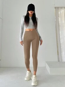 DAZY Women's High Waist Seamless Sporty Casual Leggings For Yoga, Gym, Exercise - Brown - View 3