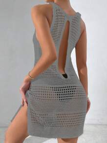 Women's Solid Color Casual Sleeveless Sheer Coverup Summer - Dark Grey - View 2