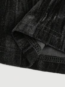 SHEIN MOD Women's Black Velvet High-Waist Embossed Shorts - Black - View 4