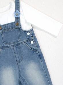 Baby Girl Cute Casual  Versatile Simple Denim Overall Pants - Blue - View 4