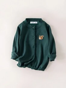PrepCrw 年轻女孩秋冬学院风绿色单排扣宽松刺绣松鼠长袖开衫返校 - 綠色 - 查看 3