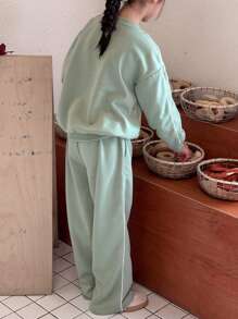 DAZY 2pcs/Set Tween Girl Knit Letter Print Outfit, Fall,Back To School Clothes - Green - View 6