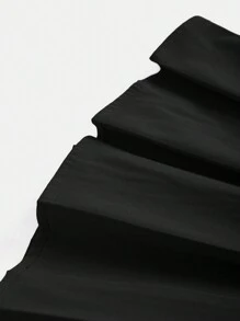 SHEIN Tween Girl  Casual Academy Solid-Colored High Waist Ruched  Skirt - Black - View 3