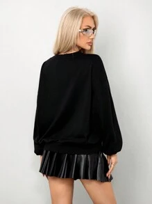 SHEIN ICON Casual Skeleton Print Long Sleeve Crew Neck Sweatshirt - Black - View 2