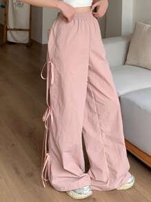 DAZY 女式纯色系带宽松休闲裤 - 粉色 - 查看 1