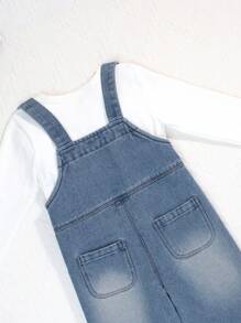 Baby Girl Cute Casual  Versatile Simple Denim Overall Pants - Blue - View 5