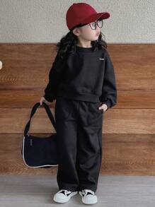 Dazy Kids 2件套女童针织抓绒字母印花卫衣套装，秋冬款