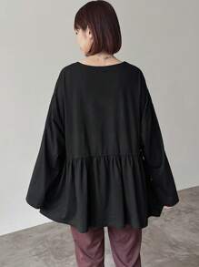 FRIFUL Women's Loose Oversized Hem T-Shirt,Ruffle,Fall Clothes - Black - View 6