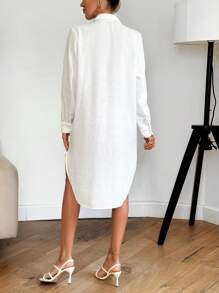 EURMUSE Rhinestone Detailed Long Sleeve Midi Dress - White - View 2