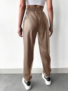 EURMUSE 女士pu皮正面綁帶褲 - 銅色 - 查看 2