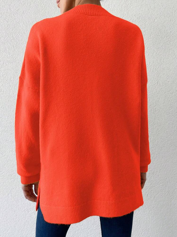 EURMUSE V Neck Drop Shoulder Sweater - Orange - View 2