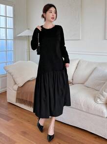 DAZY Women Round Neck A-Line Loose Dress,Ruffle,Fall Clothes Long Sleeve Dress - Black - View 8