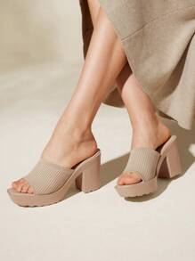 CUCCOO BASICS 女士单带粗跟穆勒凉鞋，优雅夏季高跟凉鞋，适合夏季毕业高跟鞋舞会高跟鞋度假鞋夏季促销返校鞋大学生鞋万圣节圣诞节秋季 - 杏色 - 查看 7