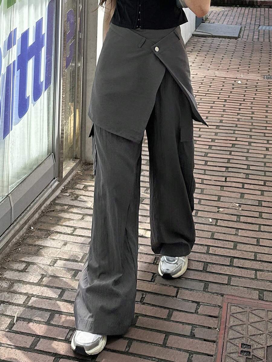 DAZY 2 件套女士休闲阔腿裤套装 - 灰色 - 查看 1