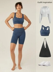 GLOWMODE 7'' Seamless Soft Comfy Tummy Control Shorts Low Impact Yoga Pilates Daily - Blue - View 7