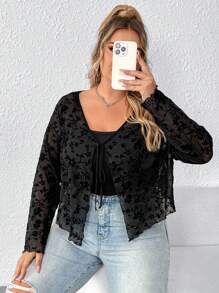 SHEIN CURVE+ Áo cánh họa tiết hoa cỡ lớn cho nữ - màu đen - Xem 6