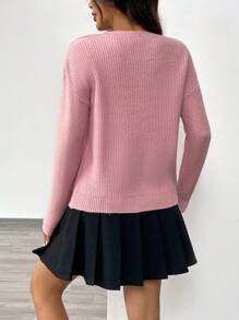 Chiquease Women's Casual Crewneck Drop Shoulder Bow Decor Sweater, Autumn/Winter Knit Pullover Fall Outfit