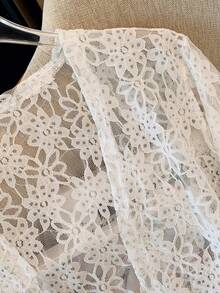 SHEIN LUNE 大码纯色长袖简约透明外套，休闲与度假 - 白色 - 查看 4