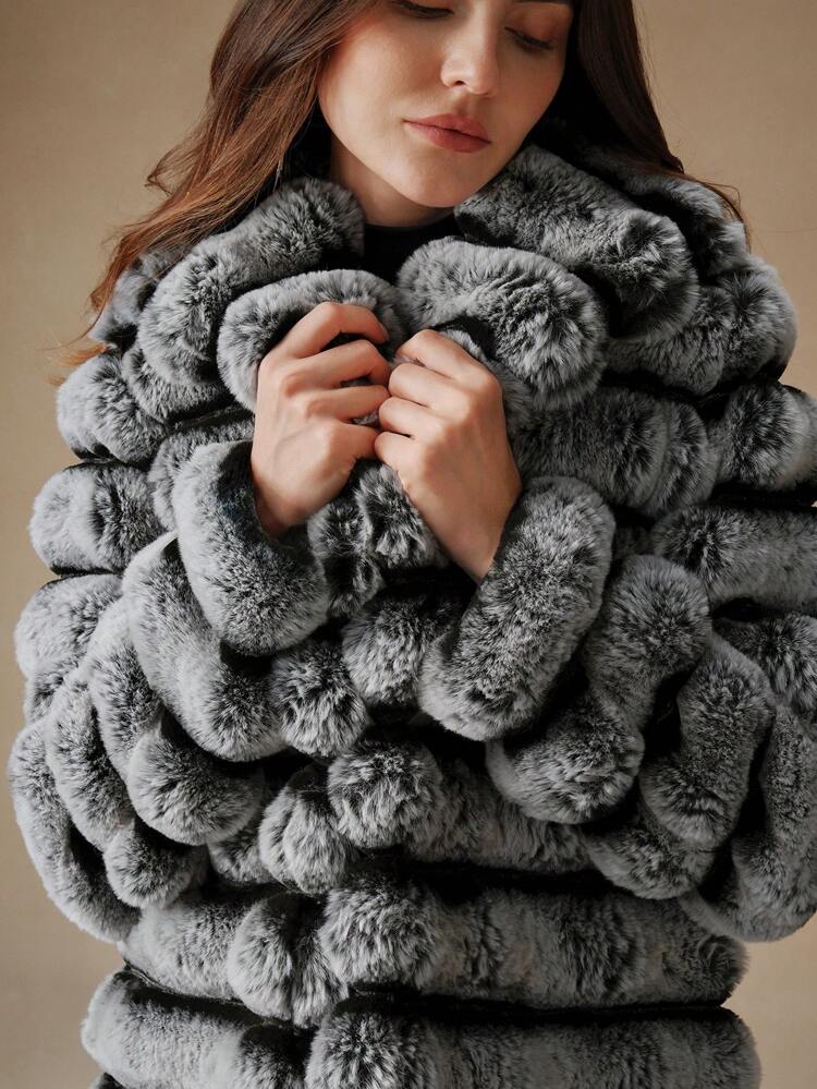 Autumn/Winter New Fluffy Coat, Mid-Length Women's Fashion Rabbit Fur Jacket For Holiday Party