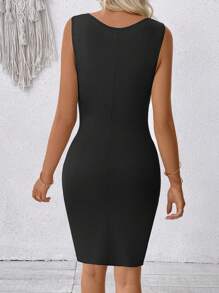 SHEIN Unity 女式夏季优雅撞色拼接修身无袖中长连衣裙