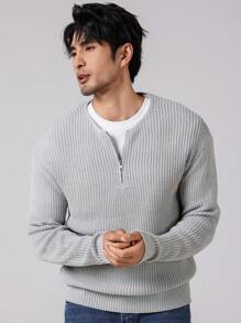 Manfinity Homme Men's Solid Color Simple Daily Long Sleeve Sweater - Light Grey - View 3