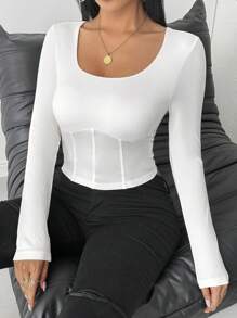 Chiquease Fitted Scoop Neck Long Sleeve T-Shirt With Padded Bust