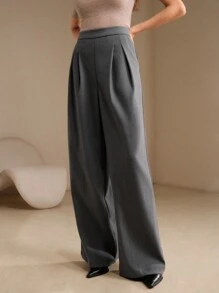 Anewsta 女士灰色时尚休闲工作直筒裤，修腿 - 深灰色 - 查看 4