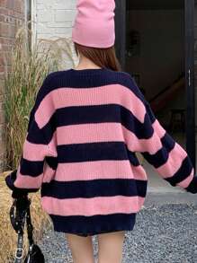 DAZY Women's Loose Fit Contrast Color Crew Neck Sweater,Fall Women Clothes