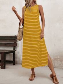 EMERY ROSE Váy vest nữ cổ tròn sọc dài mùa hè - Màu vàng - Xem 6
