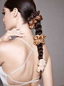 SHEIN MOD 4 件/包女士可爱日常发圈，适合度假、婚礼、学校发带马尾辫固定器发圈发绳 - 咖啡 - 查看 8