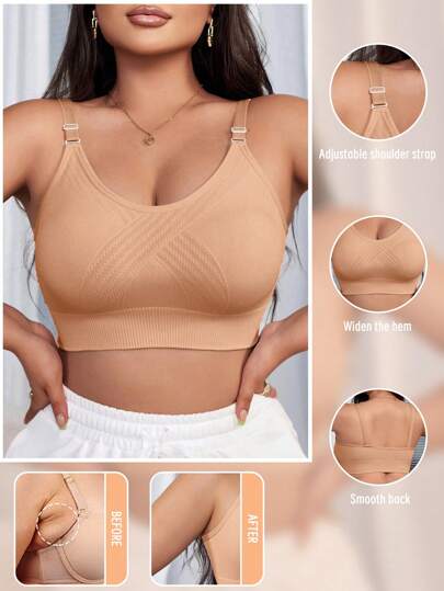 1pc Plus Size Seamless Wireless Bra For Women, Lift
