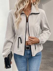 SHEIN LUNE 女士拉链抽绳长袖休闲时尚夹克