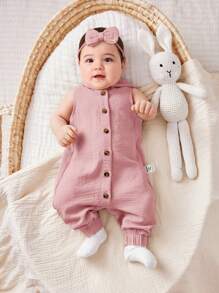 SHEIN 女宝宝简约纯色针织无袖连帽连体衣