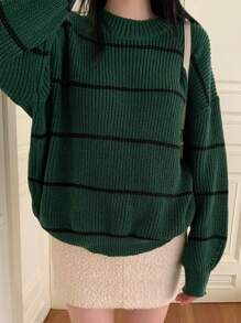 DAZY 圆领长袖条纹简约套头毛衣，休闲日常穿着，秋季服装