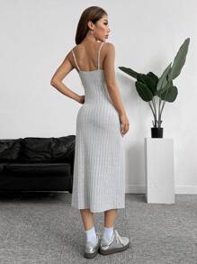 SHEIN EZwear 1 pieza Vestido gris de punto con tirantes finos y abertura alta para mujer - Gris - Ver 2