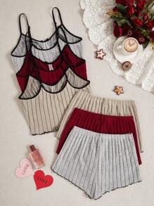 Snug Zone 3pcs/Set Solid Color Casual Pajama Set Holiday Season Outfit - Multicolor - View 2