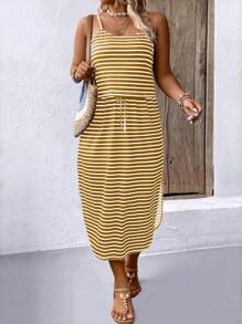 SHEIN LUNE Plus Size Women Stripe Print Slip Dress - Multicolor - View 3