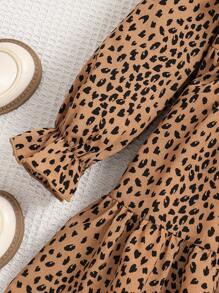 Emery Rose Kids Emery Rose Kids 年轻女孩夏/秋季豹纹荷叶边荷叶边袖连衣裙，非常适合夏秋季休闲日常穿着和上学日常穿着 - 彩色 - 查看 7