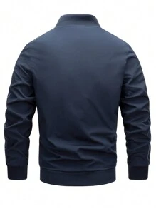 Manfinity Homme Men's Stand Collar Casual Solid Color Flight Jacket - Blue - View 2