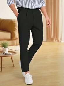 Manfinity Mode Men Solid Slant Pocket Suit Pants - Black - View 5