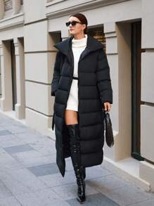 EURMUSE Oversize Belt Detailed Winter Coat - Black - View 8