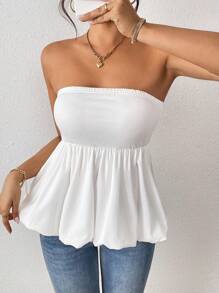 Chiquease Women's Casual Tube Top Babydoll Top With Ruffle Hem - White - View 4