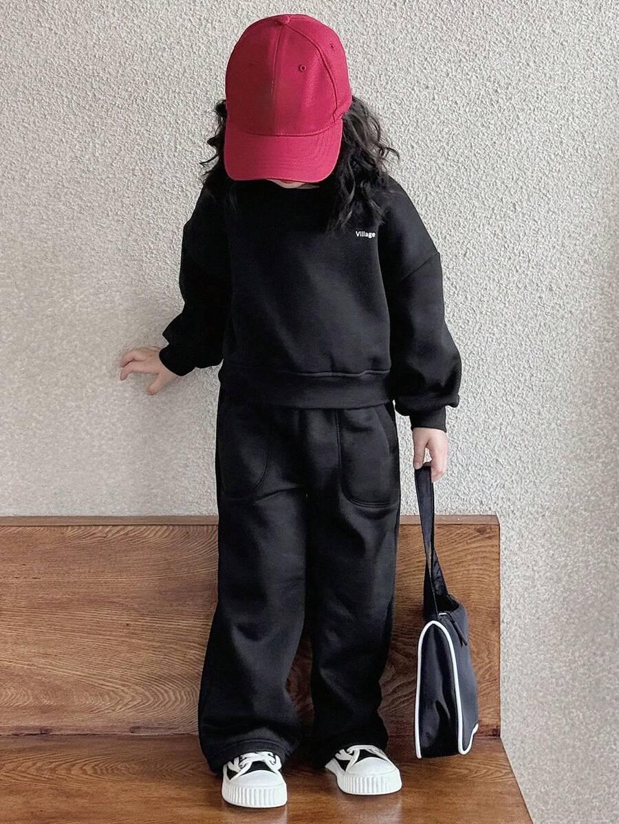 Dazy Kids 2件套女童针织抓绒字母印花卫衣套装，秋冬款