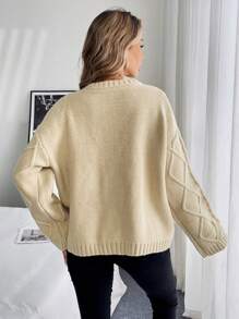 Chiquease Women's Long Sleeve Crew Neck Winter Casual Wear Tops, Knit Pullover Fall - Apricot - View 2