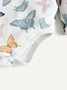 Cozy Pixies 2pcs Baby Girl Colorful Butterfly Pattern Knitted Soft Crew Neck Long Sleeve Bodysuit With Headband Set - White - View 5