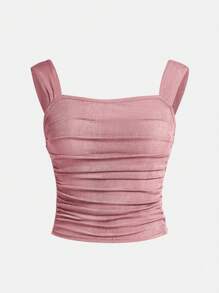 SHEIN Chicas adolescentes Top fruncido correa ancha - Rosa vieja - Ver 1