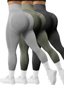 Easithlete 純色無縫壓力瑜伽打底褲 - 彩色 - 查看 1